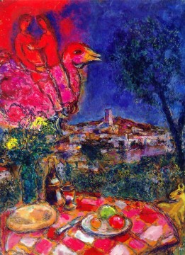 Laid Table with View of Saint Paul de Vance contemporary Marc Chagall Oil Paintings